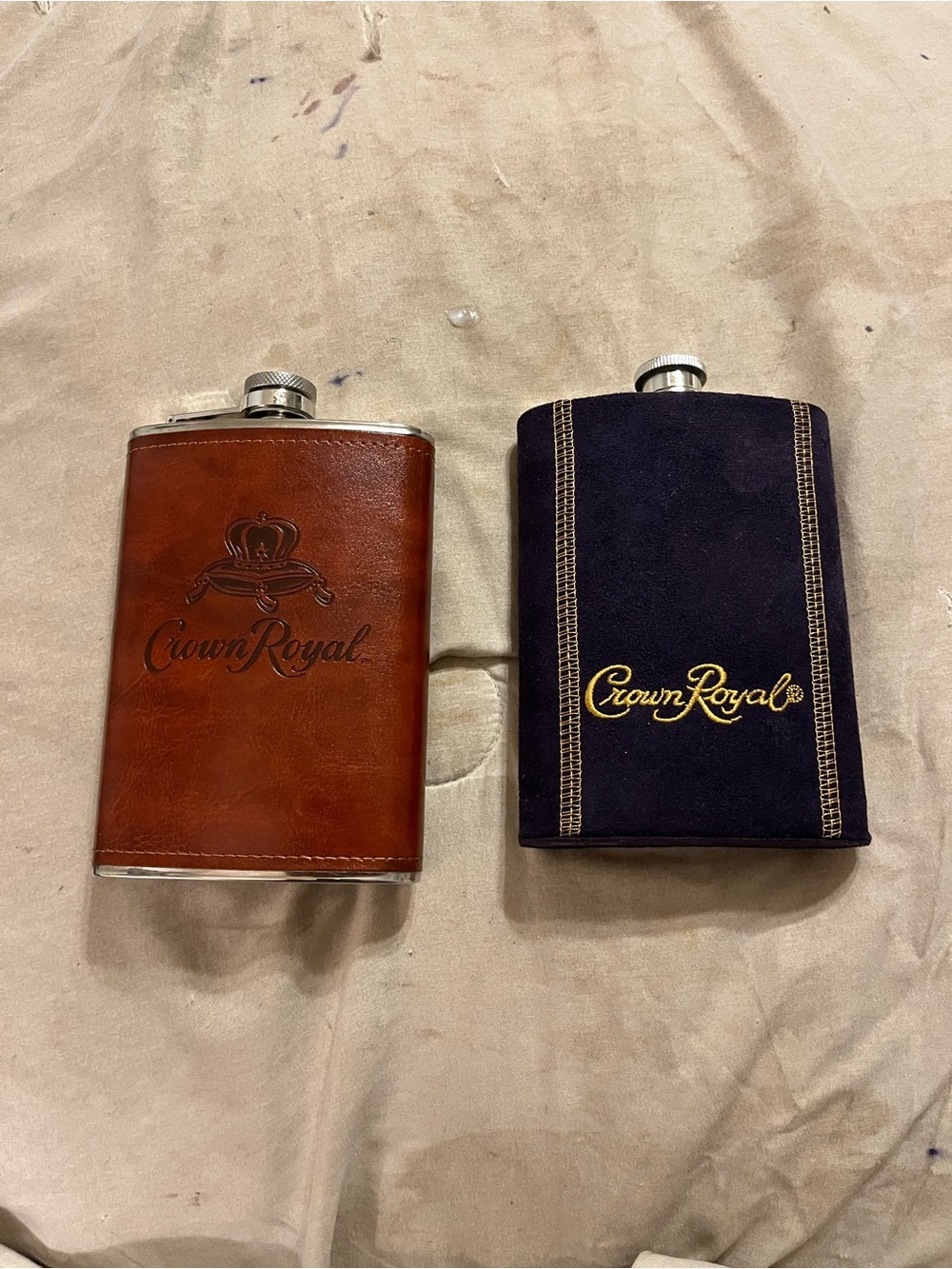 Crown Royal Leather and Suede Hip Flask Set - Brown & Purple